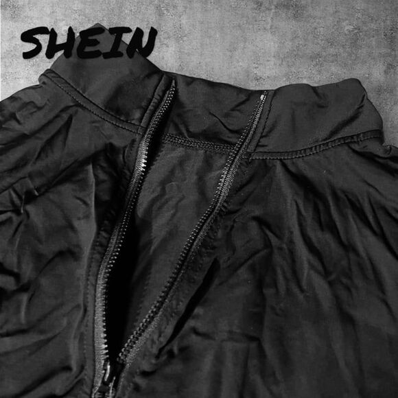 SHEIN SXY Spring And Summer Turtleneck Half-Zip Short Black Long-Sleeved Casual - Picture 4 of 5